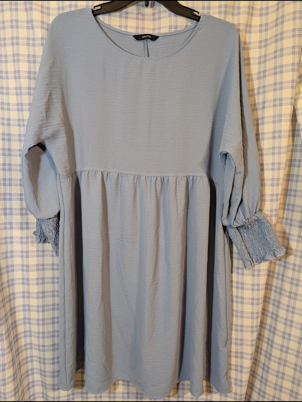 Light Blue Smocked Cuff Women's Casual Above The Knee/Knee Length Dress